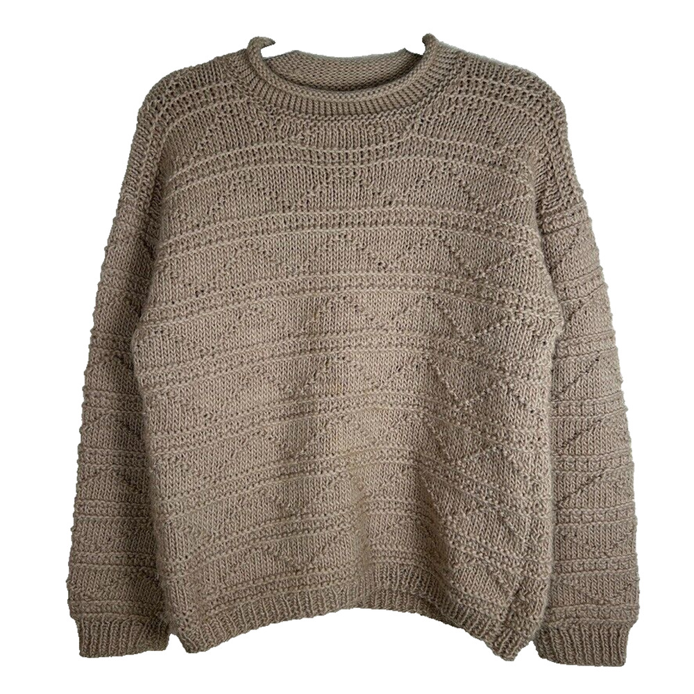 hand knit Women's pullover sweater Sz M oatmeal chunky knit fisherman style